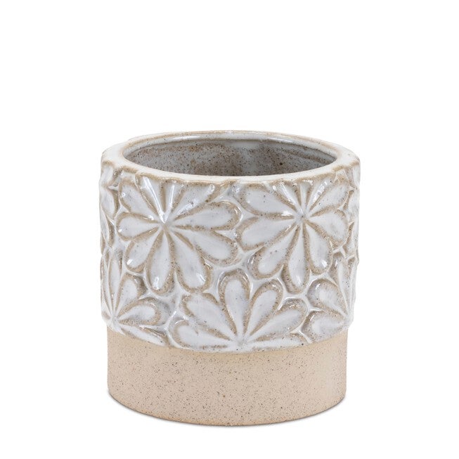 Ceramic Floral Planter (Set of 2), GREY/BEIGE, alternate image number null