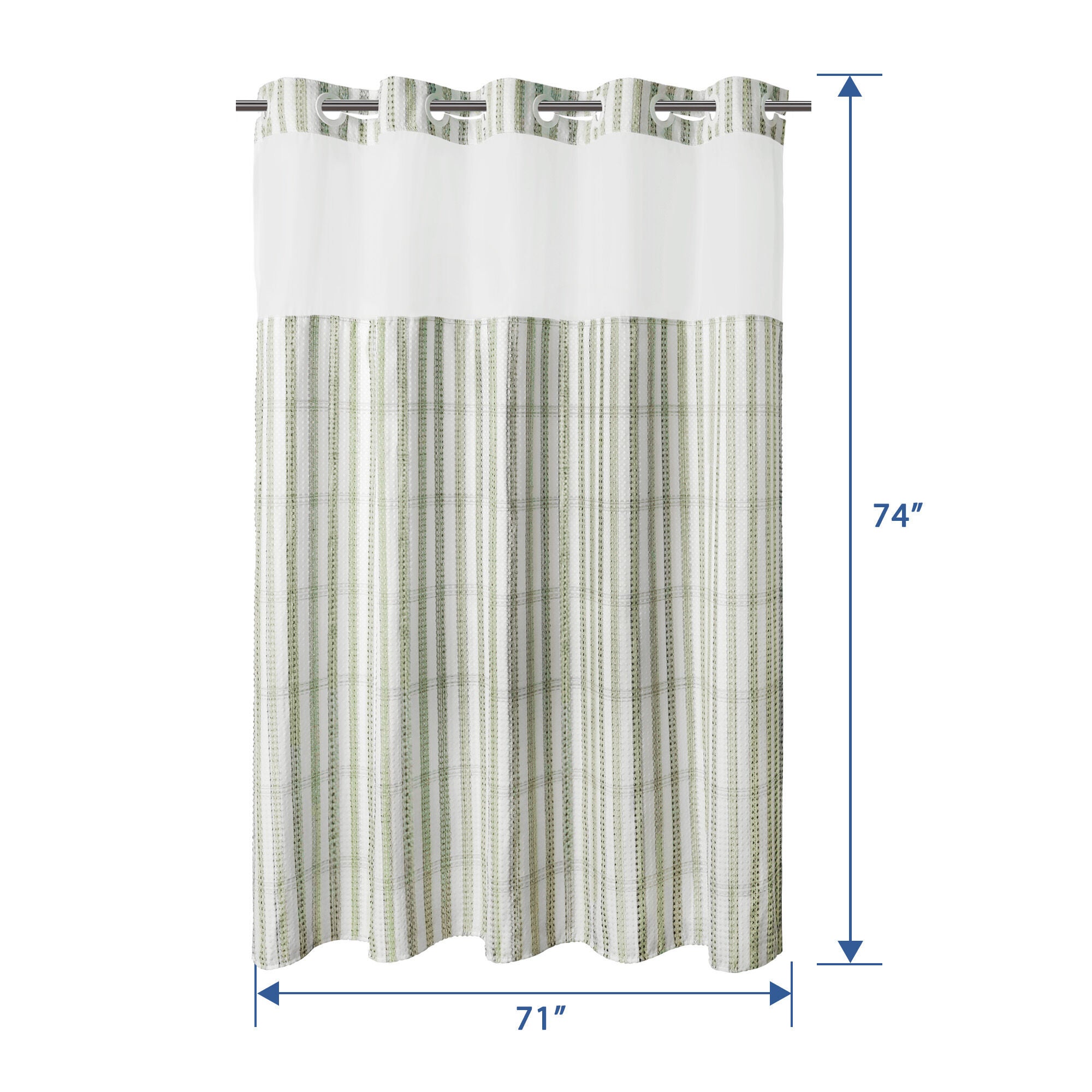No Hook Plaid Waffle Shower Curtain with Snap-in Liner, GREEN, alternate image number 7