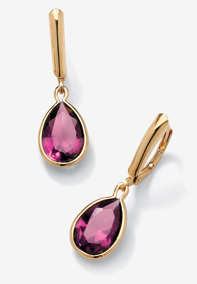 Gold over Sterling Silver Drop EarringsPear Cut Simulated Birthstones, OCTOBER, hi-res image number 0