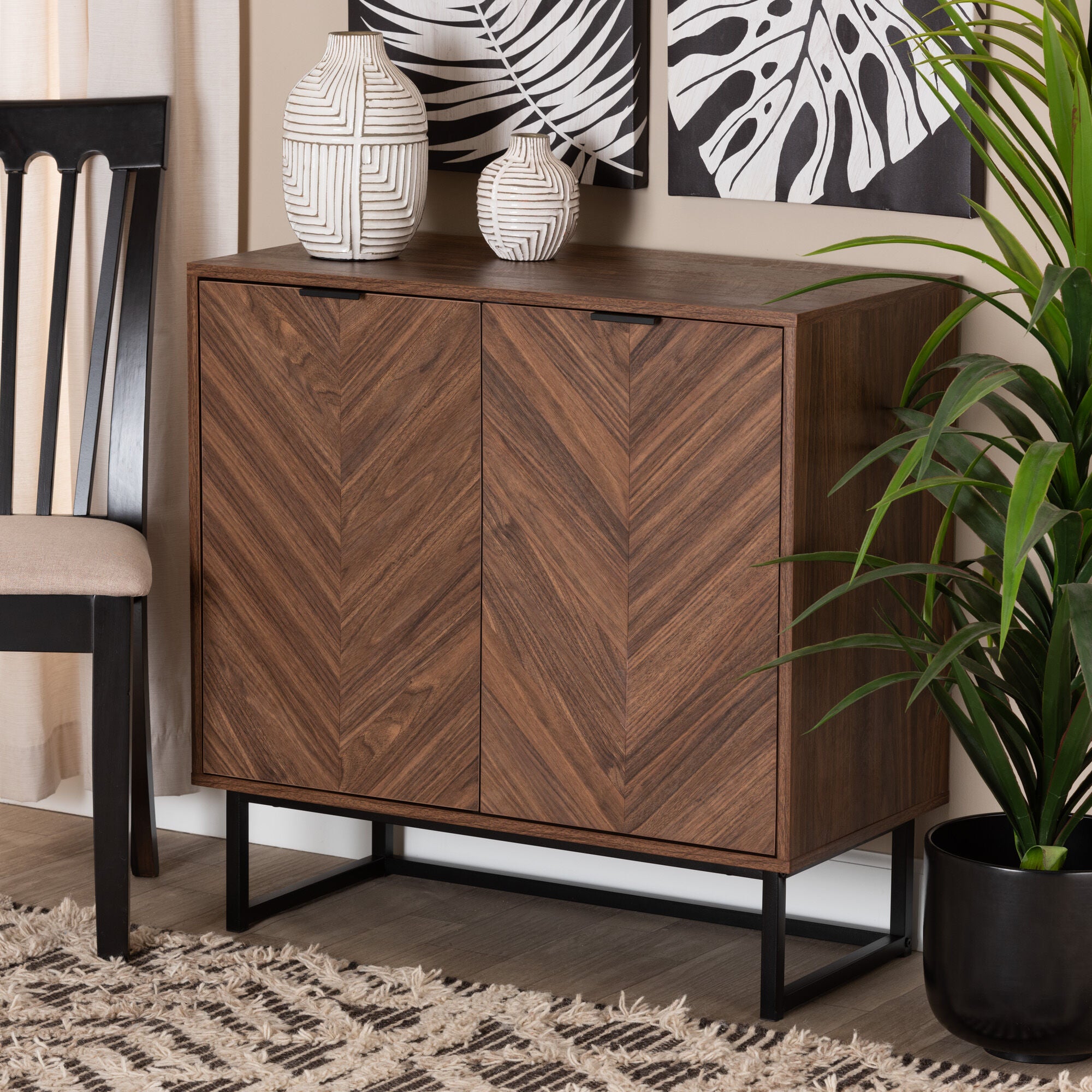 Sadia Modern Walnut Brown Finished Wood Storage Cabinet, BROWN, hi-res image number 0