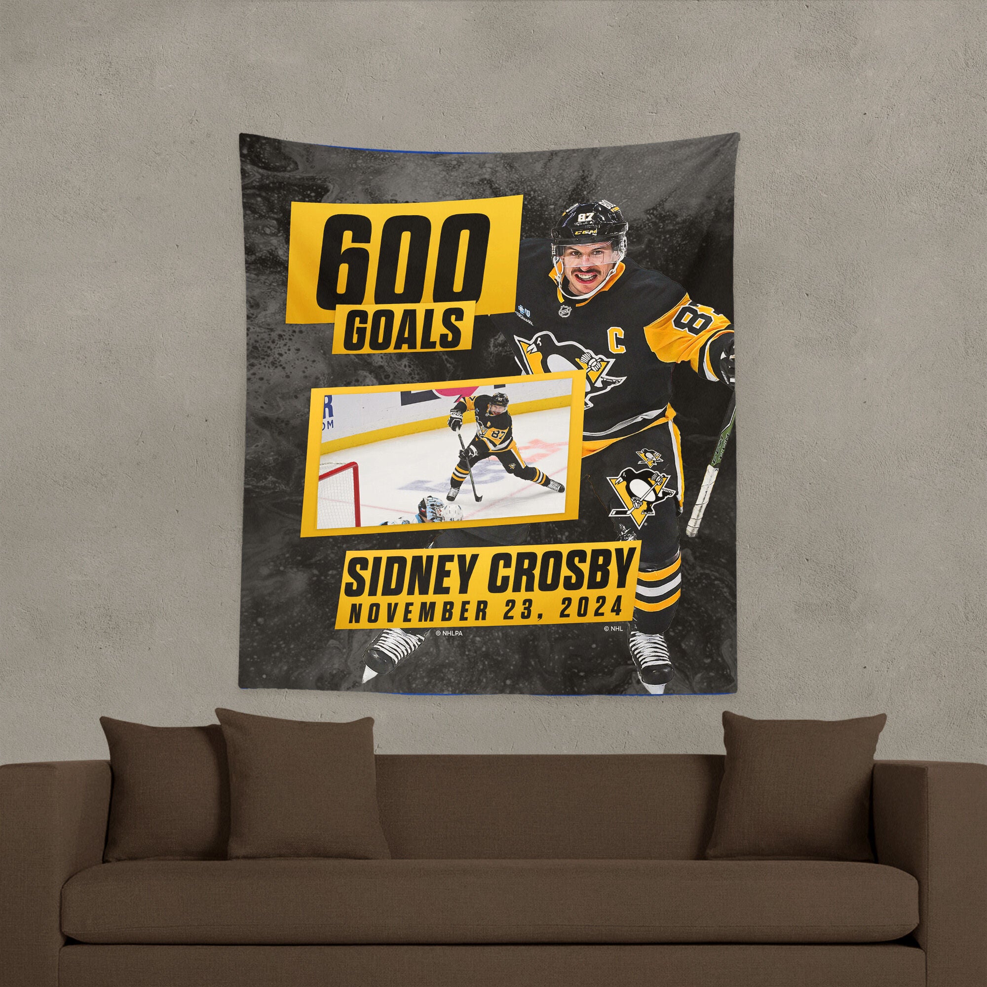 Pittsburgh Penguins Sidney Crosby NHL 600 Goal Milestone Wall Hanging 50x60 Inches, BLACK, alternate image number 2