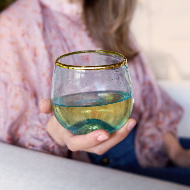Aqua Bubble Stemless Wine Glass Set, , on-hover image number 1