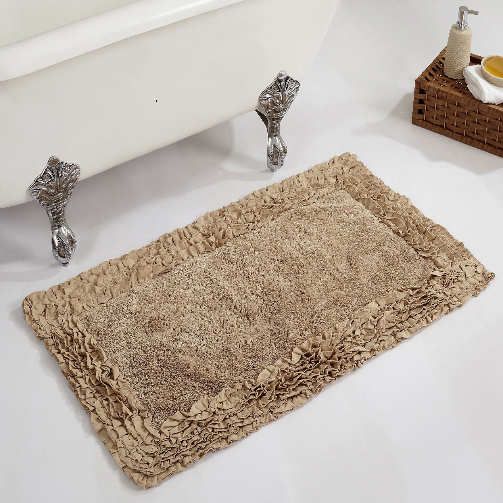 Shaggy Border Bath Rug Mat, 24 inches X 40 inches, BEIGE, hi-res image number 0