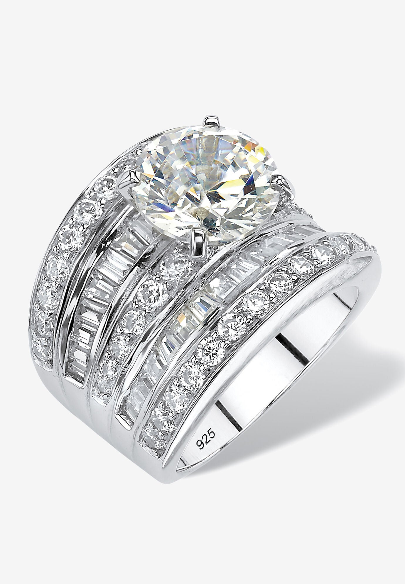 Platinum over Silver Engagement Ring Cubic Zirconia (7 1/7 cttw TDW), SILVER, hi-res image number 0