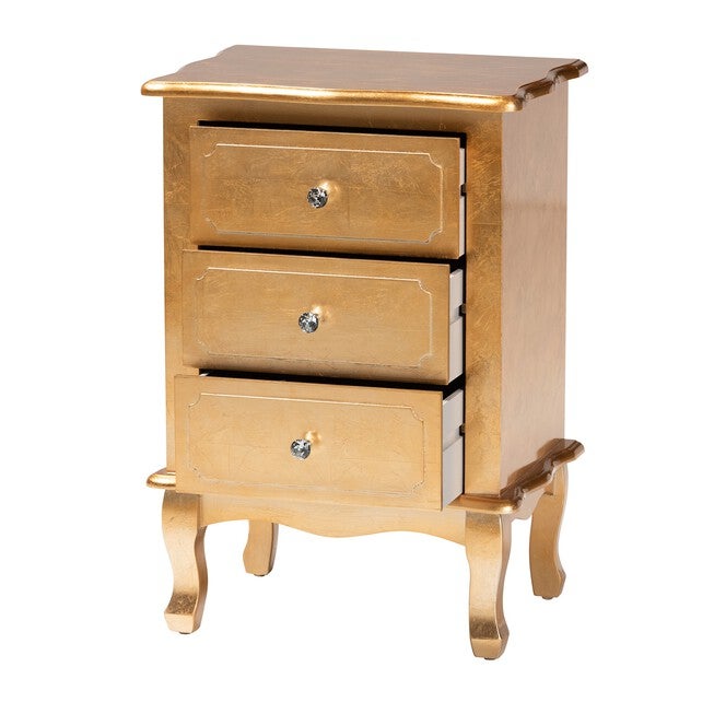 Newton Classic And Traditional Gold Finished Wood 3-Drawer Nightstand, , alternate image number 6