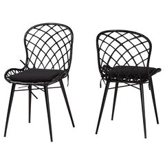 Sabelle Modern Bohemian Black Finished Rattan And Metal Dining Chair