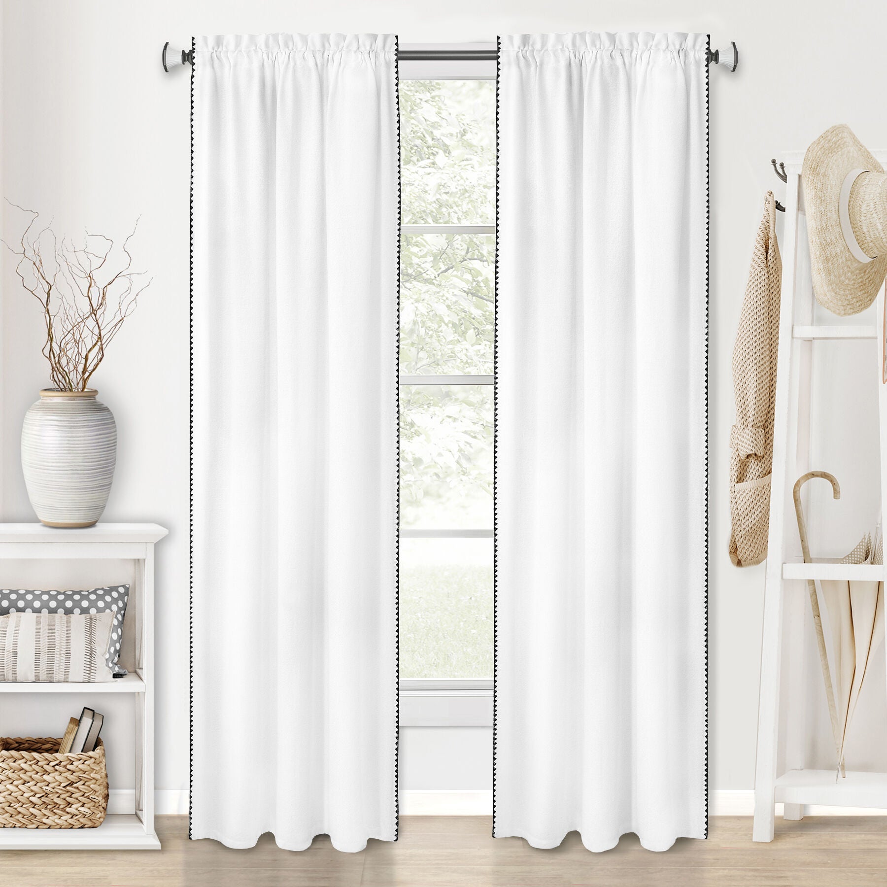 Kendal Rod Pocket Window Curtain Panel, WHITE, hi-res image number 0