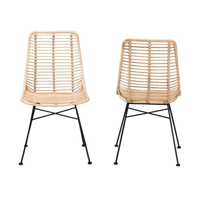 Manhattan Modern Bohemian Natural Brown Rattan And Black Metal Dining Chair, , on-hover image number null