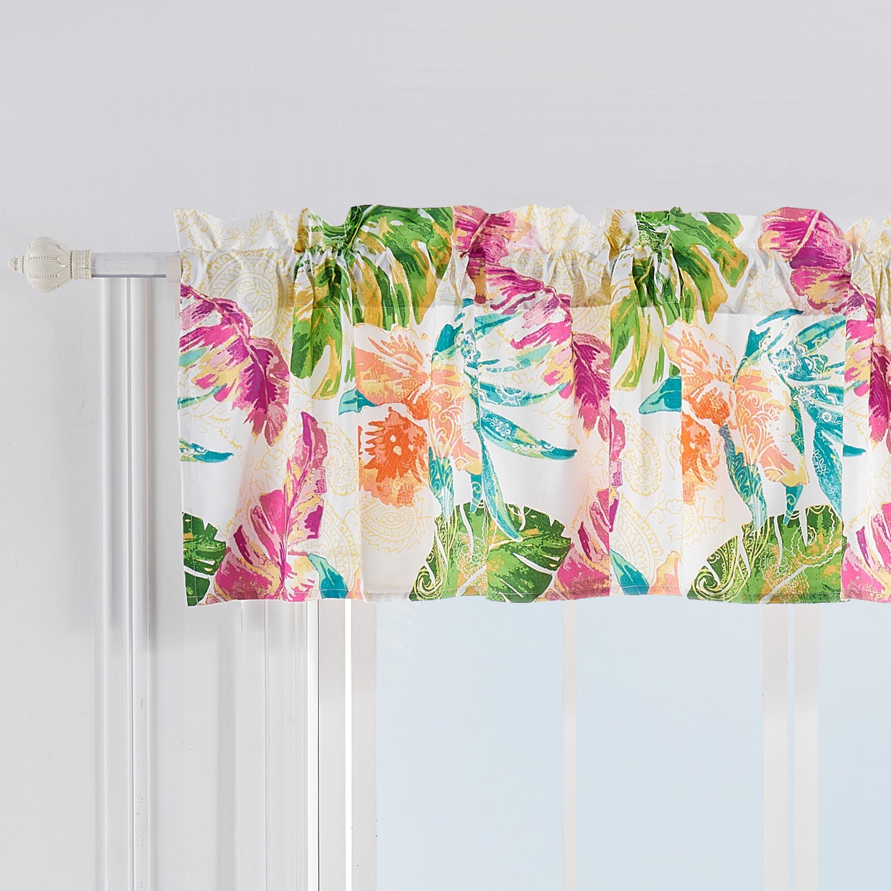 Tropics Window Treatment Valance Curtains, CORAL, hi-res image number 0