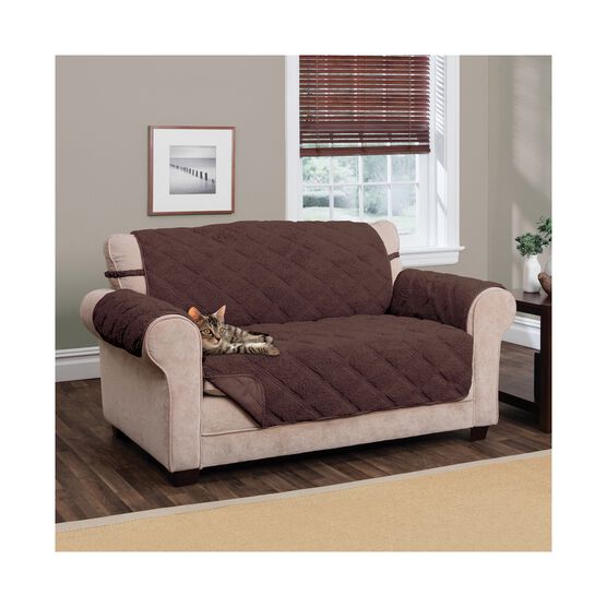 Hudson Reversible Sherpa to Microfiber Loveseat Furniture Cover, CHOCOLATE, hi-res image number null