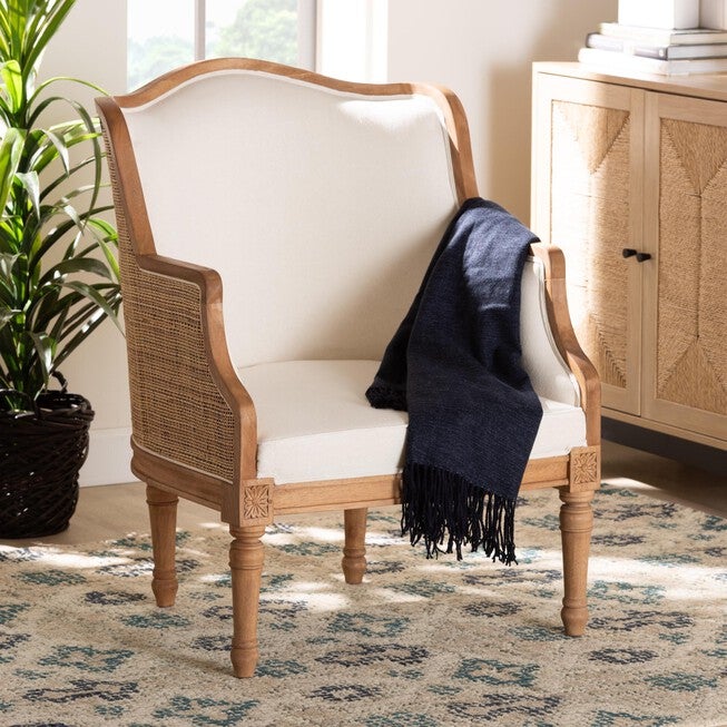 Elizette Traditional French Beige Fabric And Black Finished Wood Accent Chair, , alternate image number 6