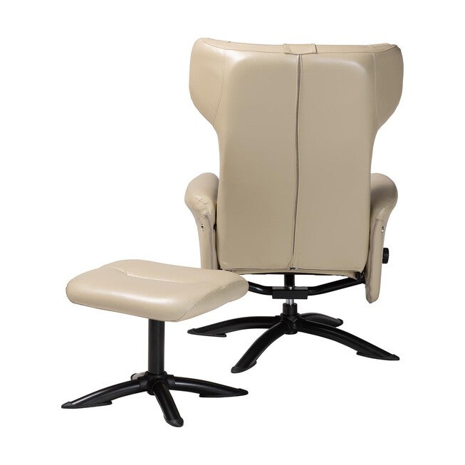 Elwood Modern Brown Faux Leather 2-Piece Lounge Chair and Footrest Set, BEIGE, alternate image number 5