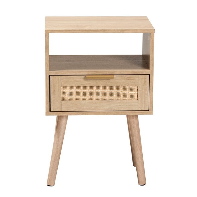 Emmett Mid-Century Modern Light Brown Finished Wood 1-Drawer End Table, , alternate image number null