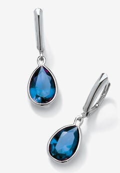 Sterling Silver Drop Earrings Pear Cut Simulated Birthstones