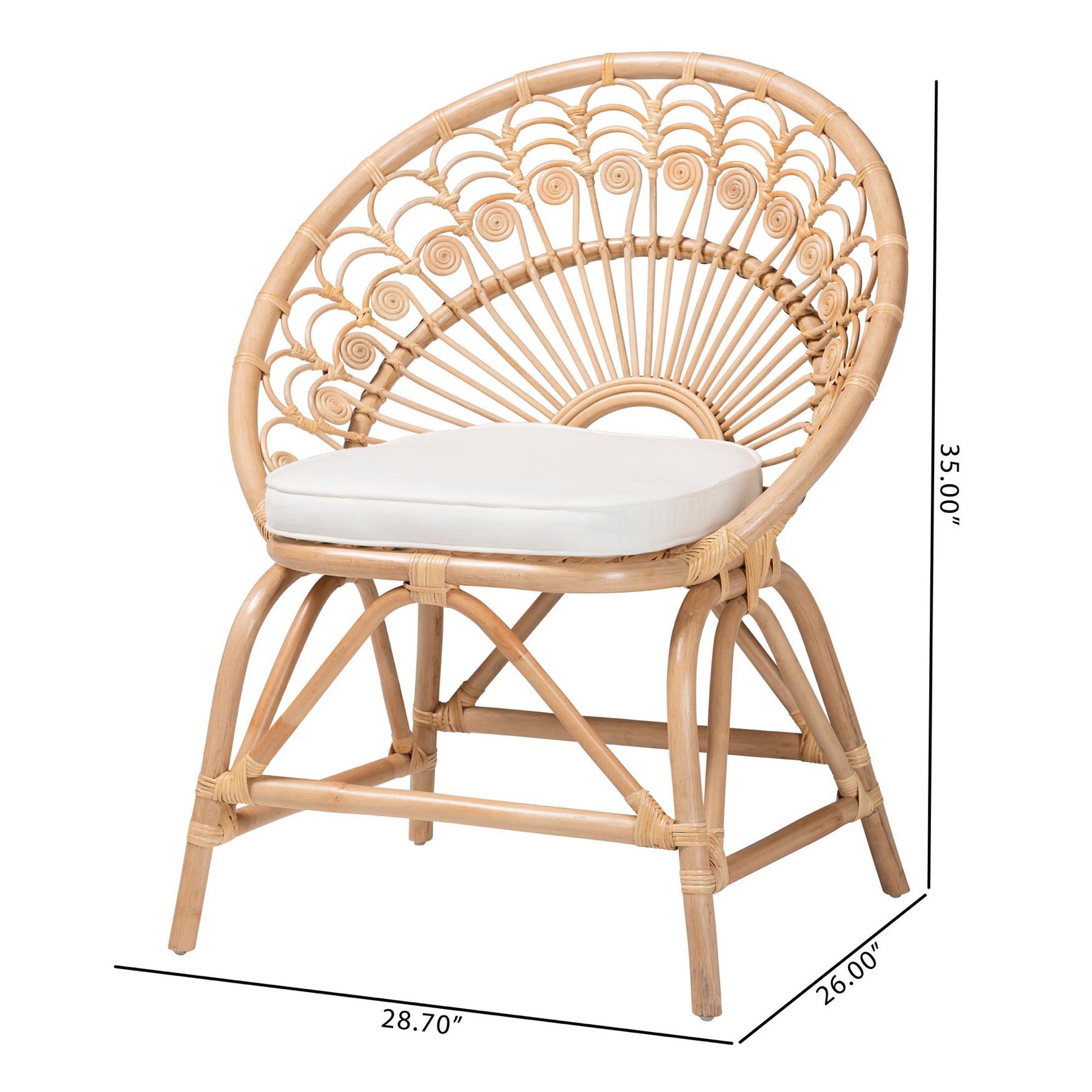 Abriella Modern Bohemian Natural Brown Rattan Peacock Accent Chair, , alternate image number 8