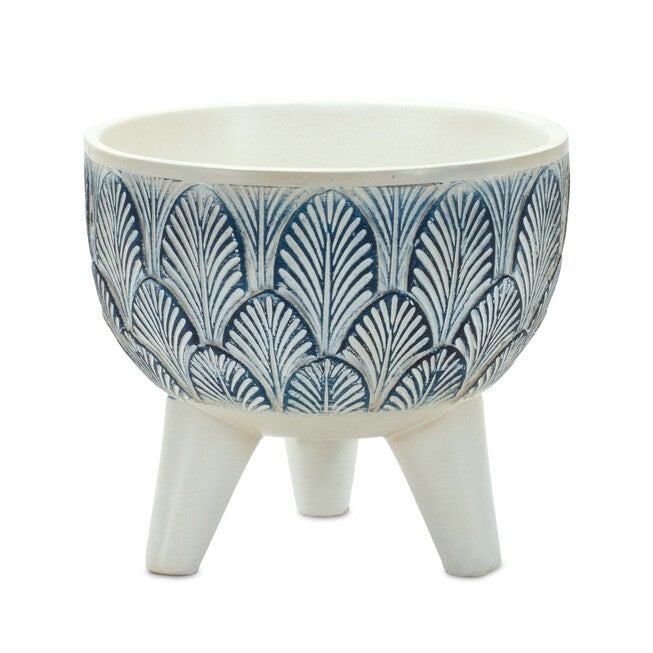 Pot w/Legs (Set of 2) 5.25 inchesD x 5.25 inchesH, 5.5 inchesD x 5 inchesH Resin, WHITE/BLUE, alternate image number 2