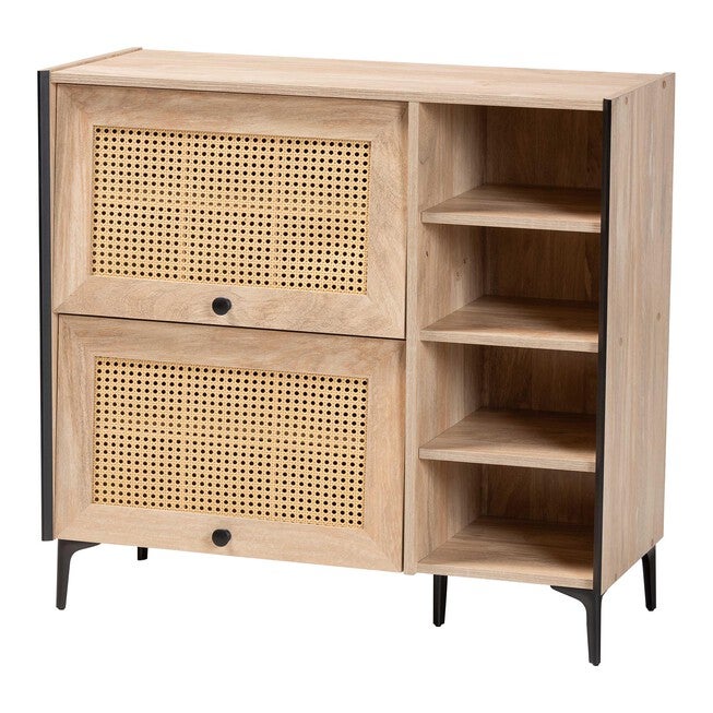 Malcolm Mid-Century Modern Oak Brown Wood Shoe Cabinet with Flipper Doors, OAK, alternate image number 1