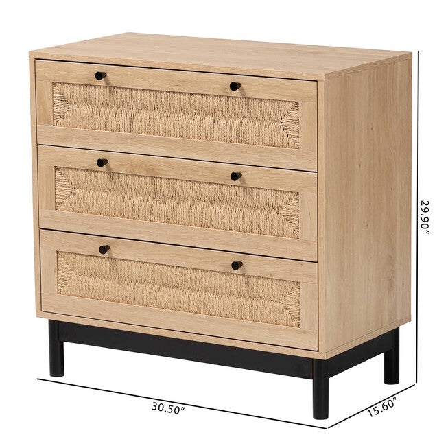 Cherelle Mid-Century Modern Light Brown And Black 3-Drawer Storage Cabinet, , alternate image number 9