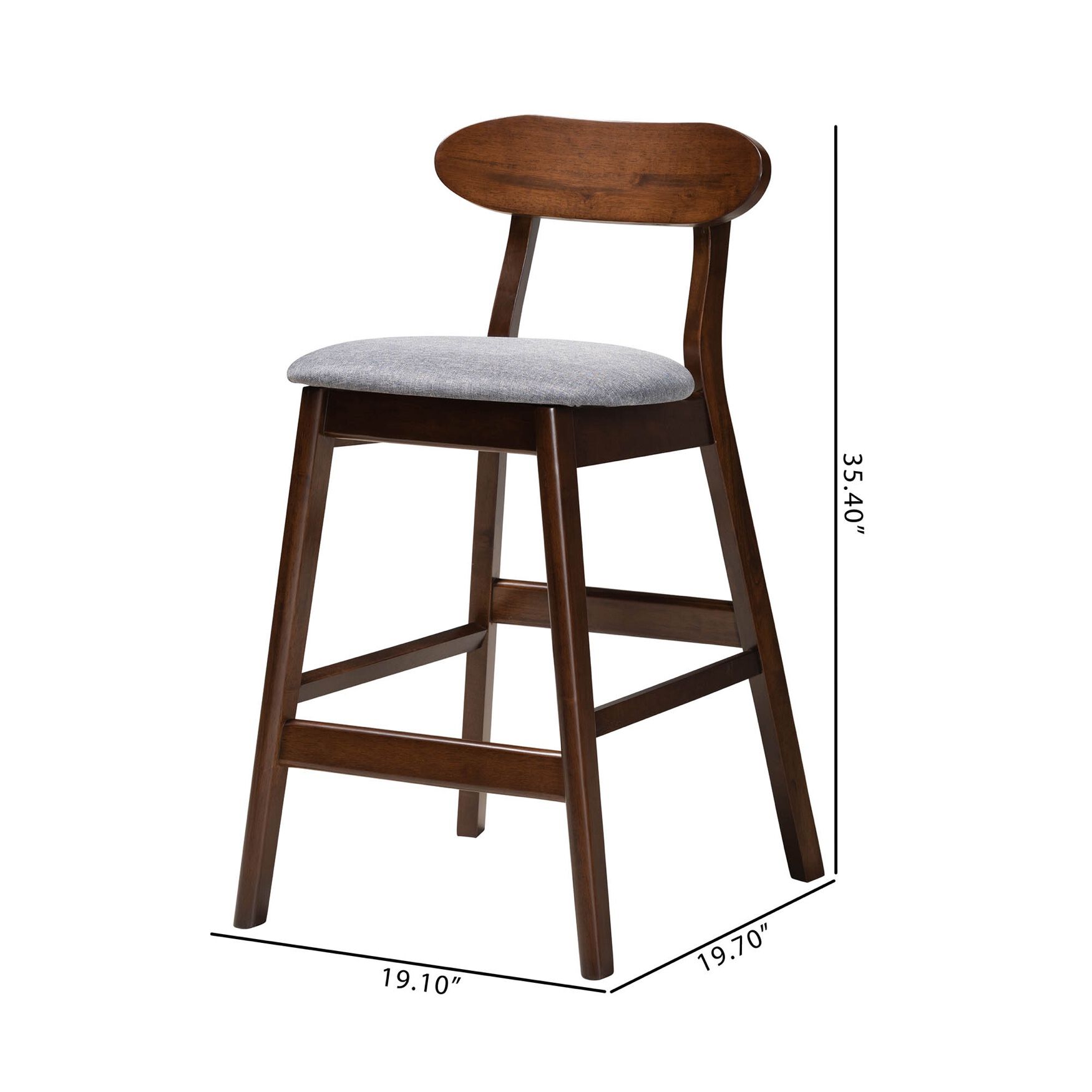 Ulyana Mid-Century Modern Grey Fabric And Natural Brown Finished Wood 2-Piece Counter Stool Set, , alternate image number 14