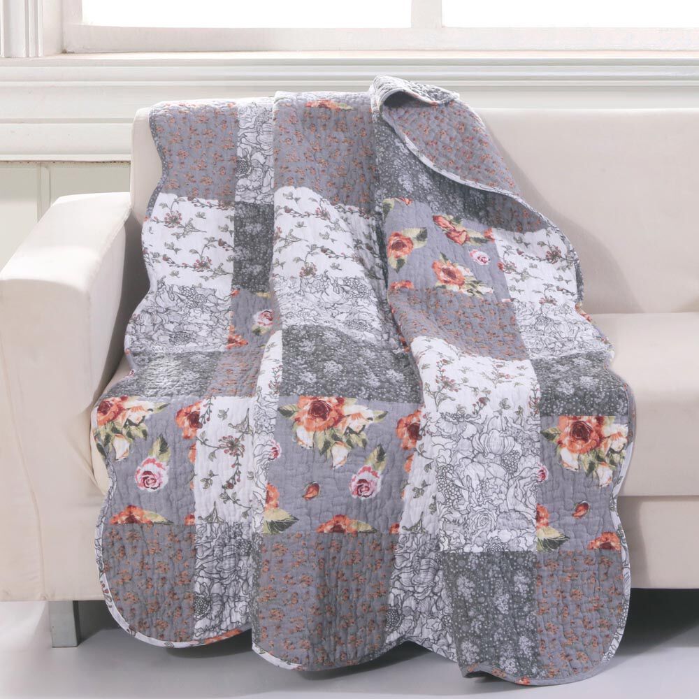 Giulia Patchwork Print Quilted Throw Blanket, GRAY, hi-res image number 0