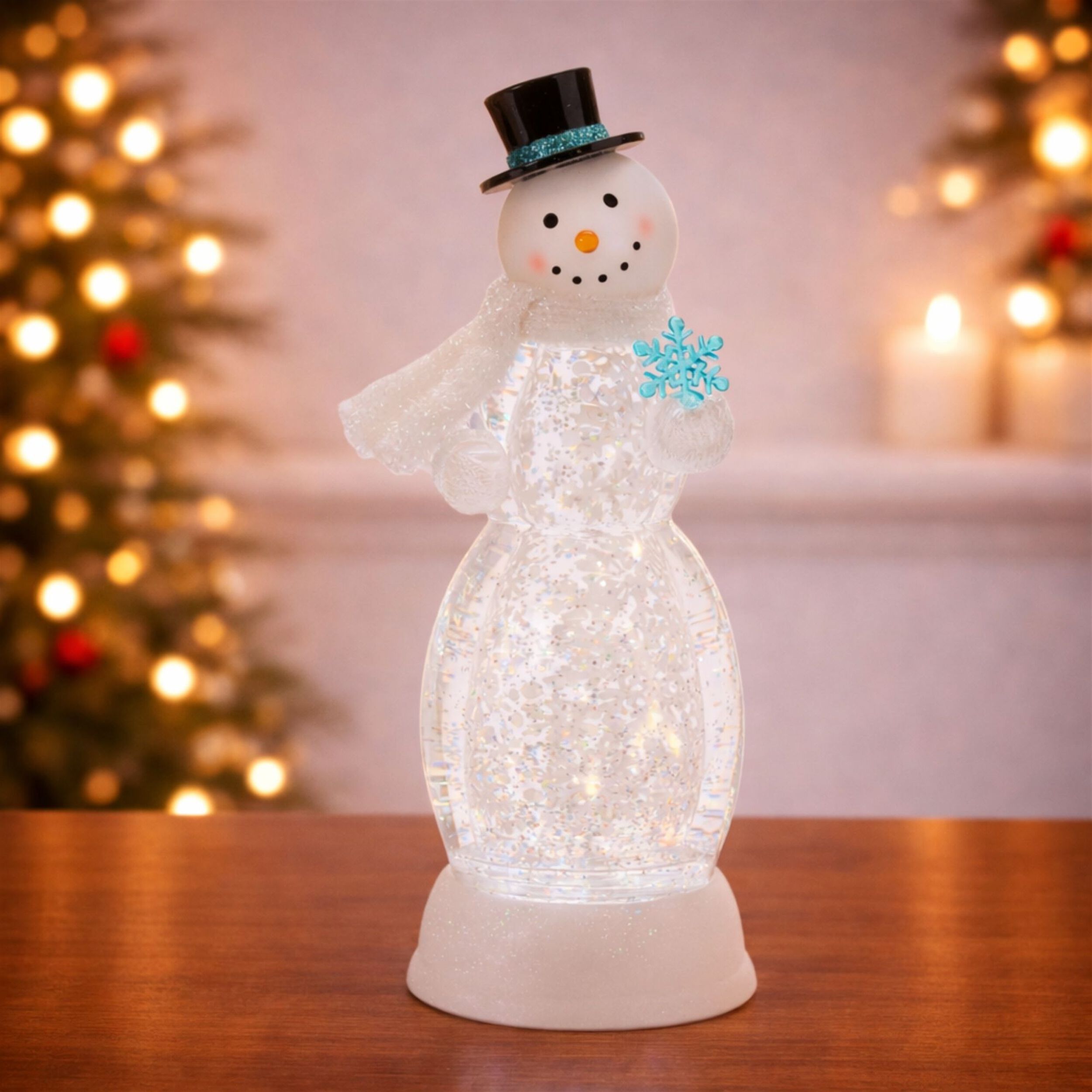 LED Snowman Snow Globe 13 inchesH, WHITE BLUE, alternate image number 1