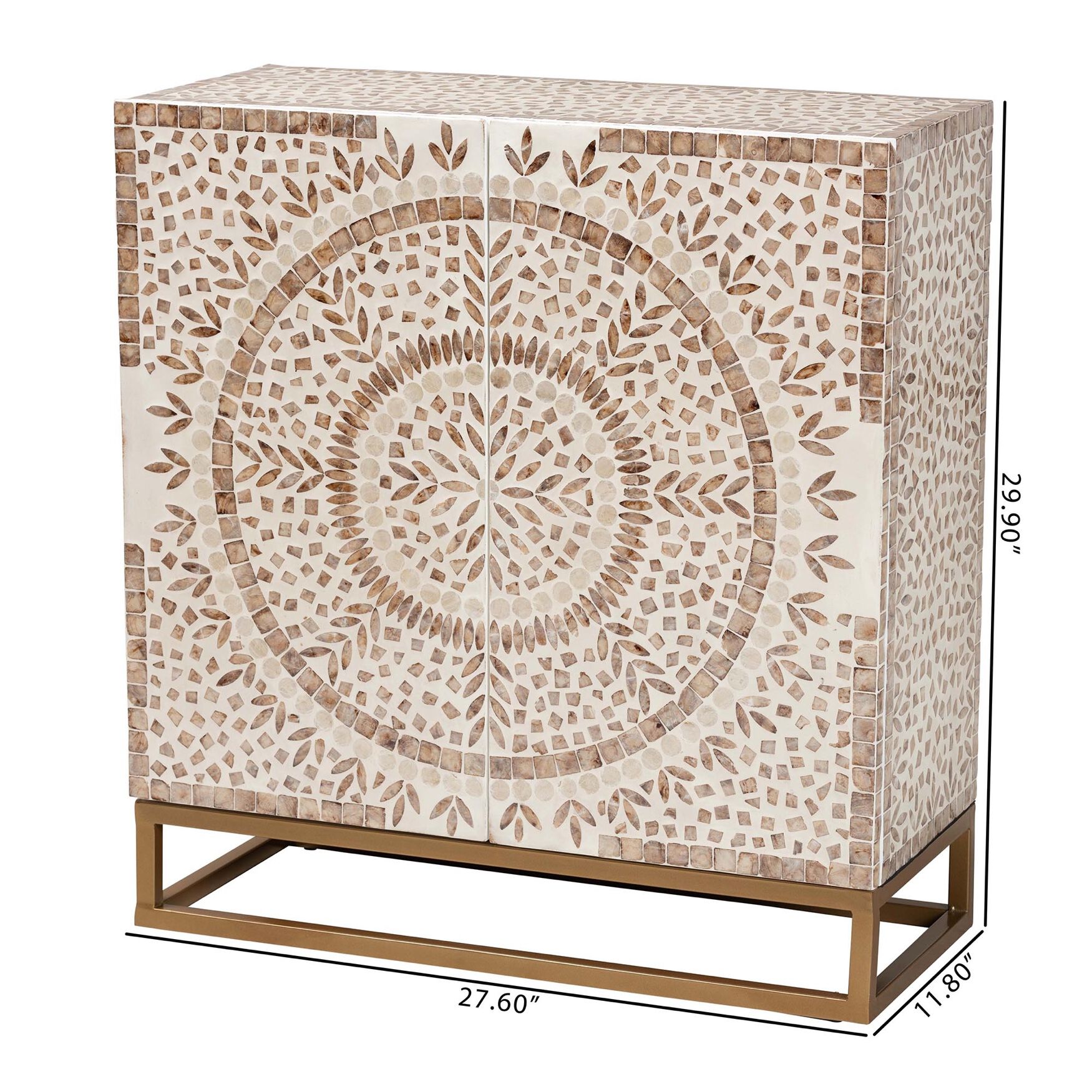 Ercilia Modern Bohemian White and Rustic Brown Mother of Pearl Storage Cabinet, , alternate image number 15