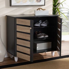 Gisela Modern and Contemporary Two-Tone Oak and Dark Gray 2-Door Shoe Storage Cabinet