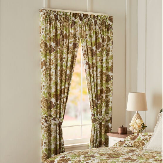 Florence Panel Set with Tiebacks 42"W x 84"L, CHOCOLATE FLORAL, hi-res image number null