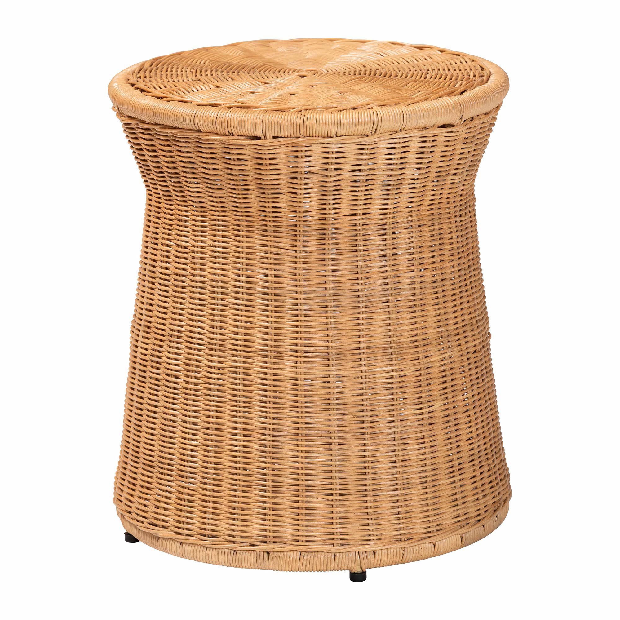 Caroline Round Natural Rattan End Table, LIGHT HONEY, alternate image number 1