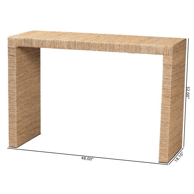Colandra Modern Bohemian Natural Brown Seagrass And Wood Console Table, , alternate image number null