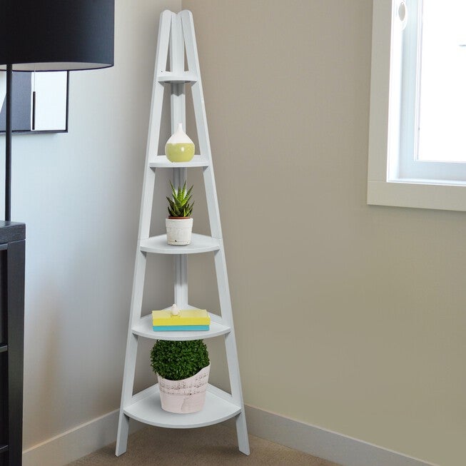 5-Shelf Corner Ladder Bookcase - White, , alternate image number null
