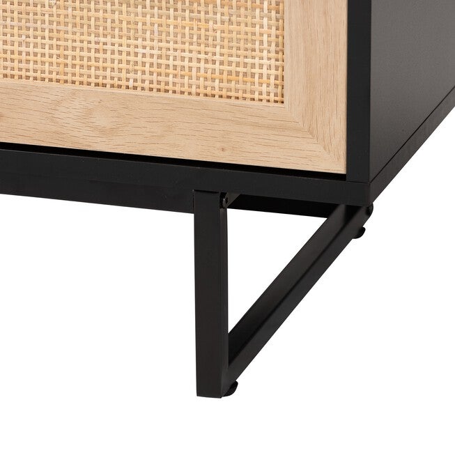 Declan Mid-Century Modern Espresso Brown Finished Wood And Natural Rattan 3-Door Tv Stand, , alternate image number null