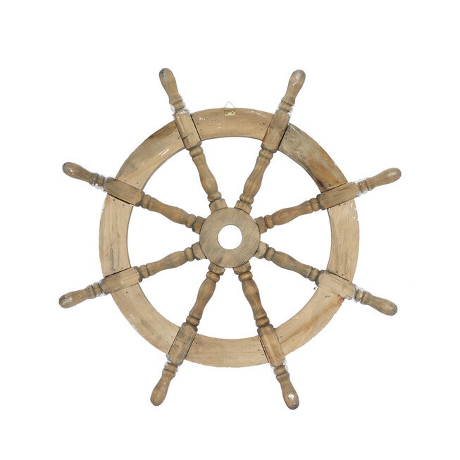 White Coastal Ship Wheel Wood Wall Décor, , on-hover image number 1