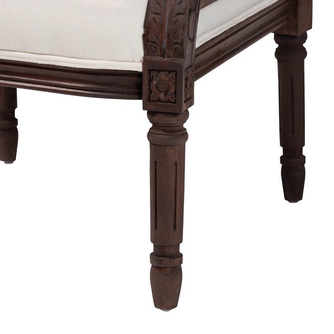 Desmond Traditional French Beige Fabric And Dark Brown Finished Wood Accent Chair, , alternate image number null