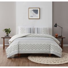 Mia Tufted Texture Grey 3 Piece Comforter Set