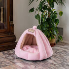 Plush Faux Fleece Cave Cat dog Bed, Soft PInk, , on-hover image number null
