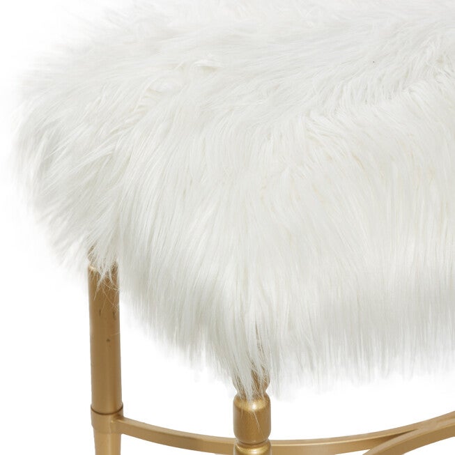 Gold Fur and Metal Contemporary Stool, 20x26x18, , alternate image number 5
