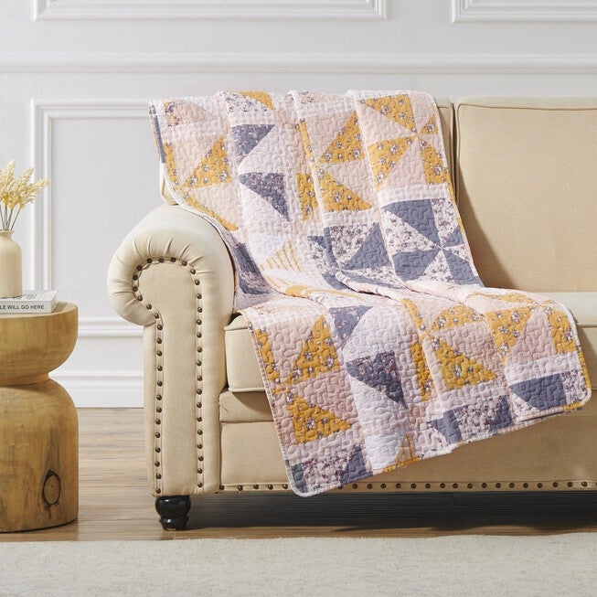Pinwheel & Posey Quilted Throw Blanket, PEACH, hi-res image number null