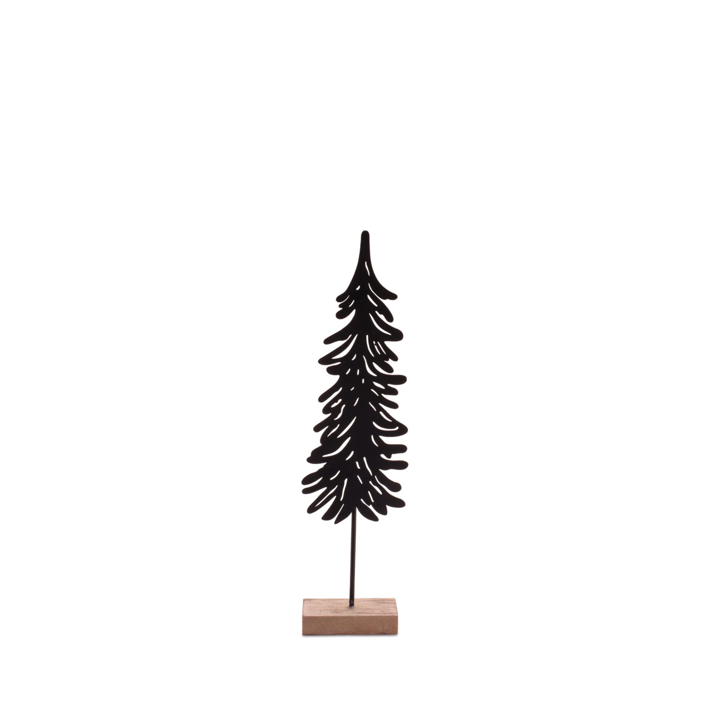 Cut-Out Metal Pine Tree with Wood Base (Set of 2), BLACK BROWN, alternate image number 4