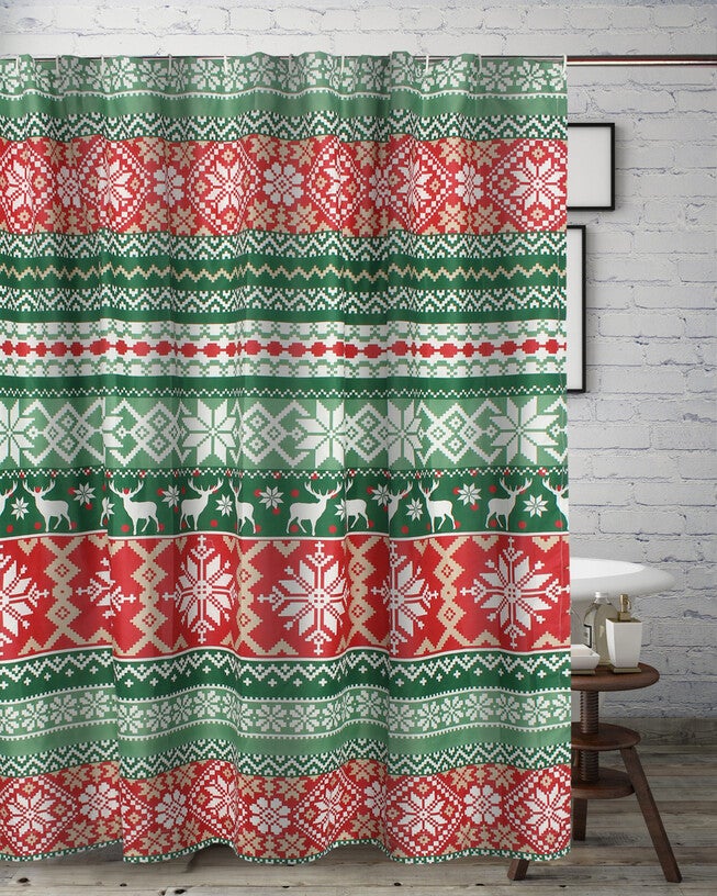 Greenland Home Fashions™ Fair Isle Bath and Shower Curtain, RED, hi-res image number null