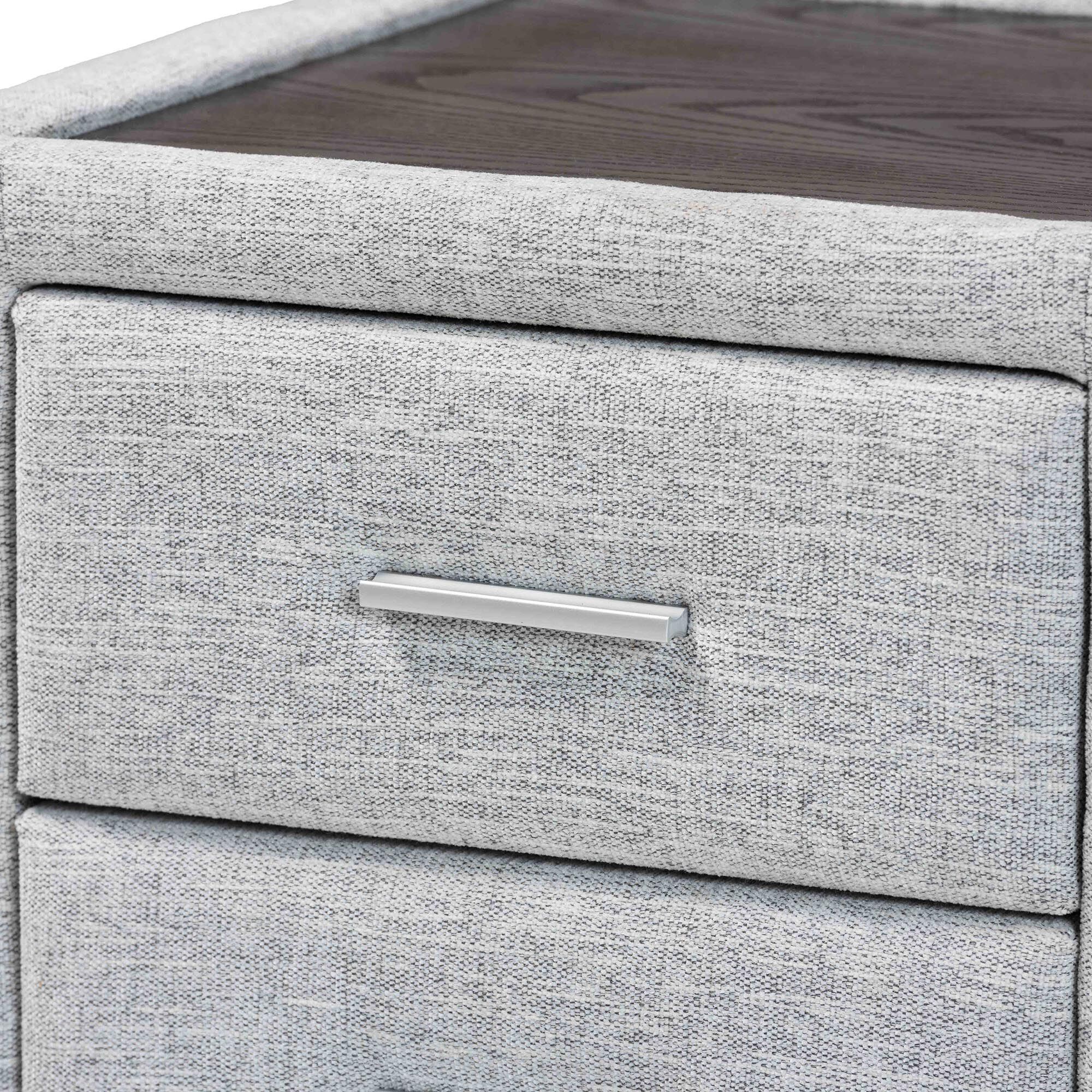 Cadmus Modern Light Grey Channel-Tufted Fabric 2-Drawer Nightstand, GREY, alternate image number 6