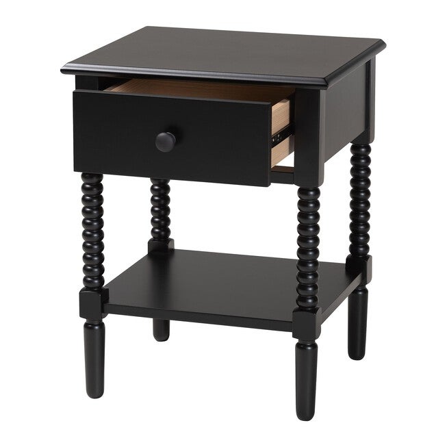 Baxton Studio Braith Farmhouse Black Spindle Wood 1-Drawer Nightstand, BLACK, alternate image number null