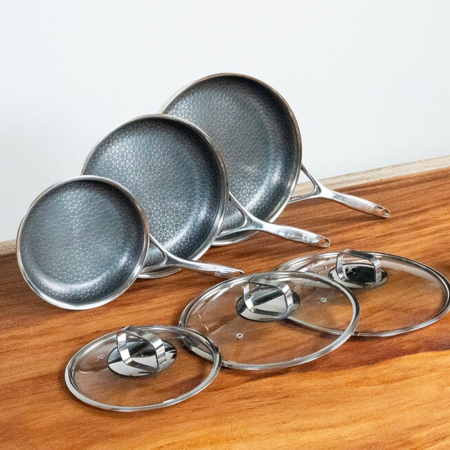 LIVWELL DiamondClad™ 6pc Hybrid Nonstick Stainless Steel Frying Pan Set, Dishwasher Safe, PFOA-free – Silver/Black, SILVER, hi-res image number 0