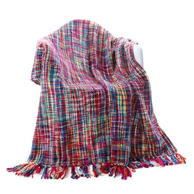 Battilo Home Tropical Style Multi-Color Rainbow Throw Blanket, 63 inches x 49 inches, MULTI, hi-res image number 0
