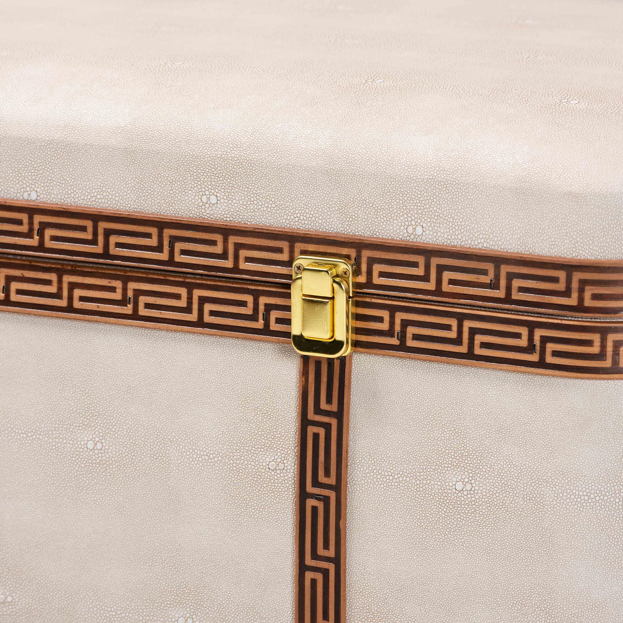 Brenner Modern Transitional Beige Faux Shagreen Storage Trunk, BEIGE, alternate image number 6