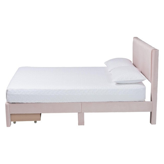 Elora Modern Pleated Velvet Queen Size Storage Bed, LIGHT PINK, alternate image number 3