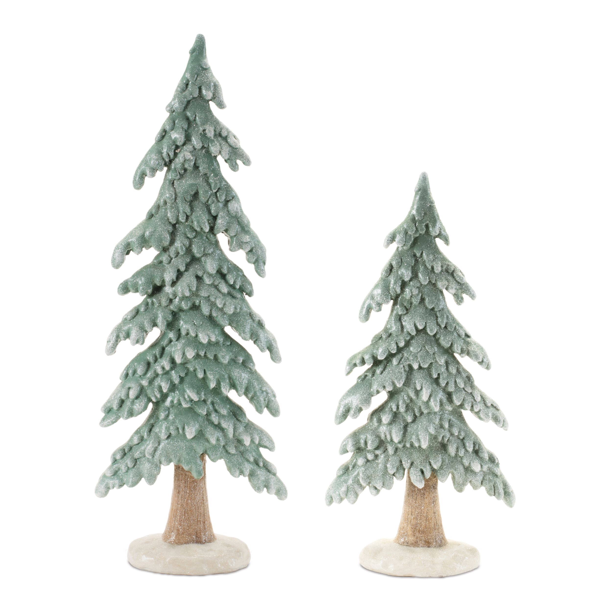 Glittered Winter Pine Tree (Set of 2), GREEN WHITE, alternate image number 1
