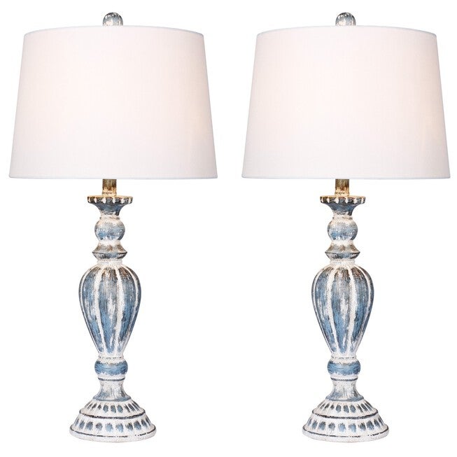 Cottage Antique Blue Resin 29.5 inches Table Lamp, Set 2, BLUE, hi-res image number null