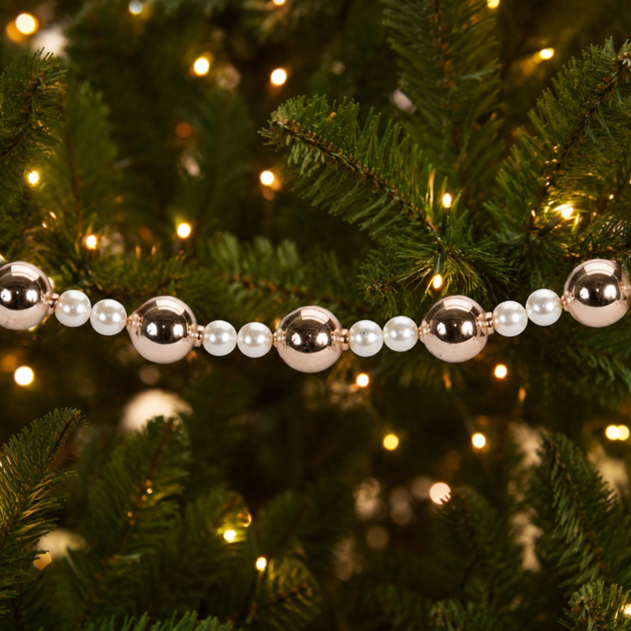 Pearl and Glass Ball Garland 32 inches, WHITE GOLD, alternate image number 2