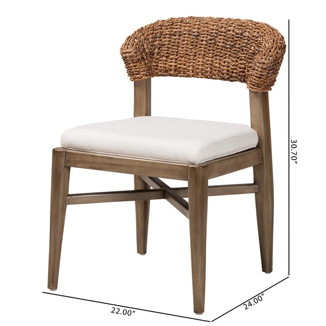 Chloe Modern Bohemian Walnut Brown Finished Mahogany Wood And Natural Rattan Dining Chair, , alternate image number null